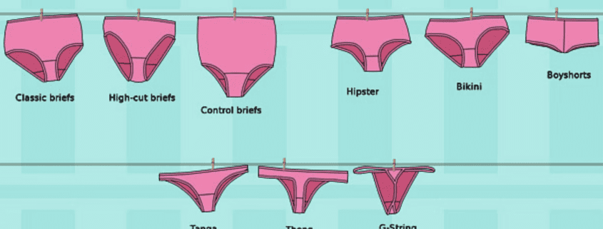 Different styles of pink women's underwear displayed.